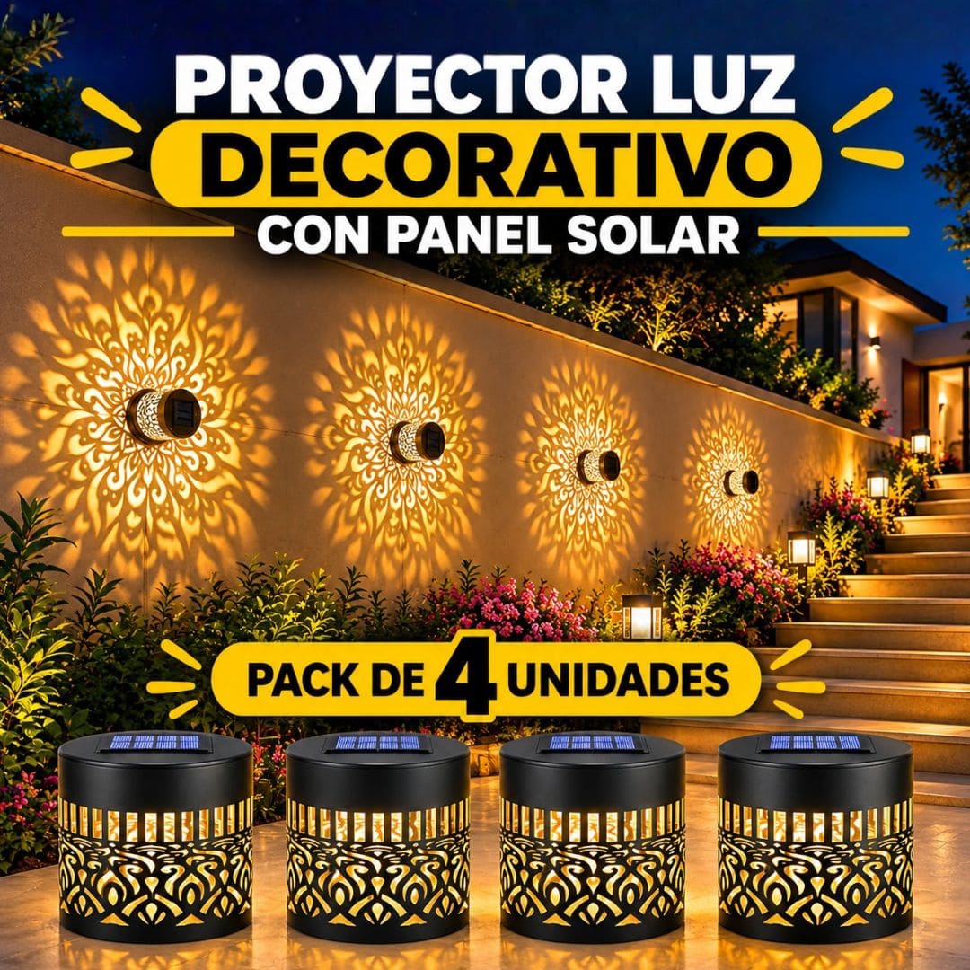 PROYECTOR LUZ DECORATIVA CON PANEL SOLAR - PACK DE 4 UNIDADES