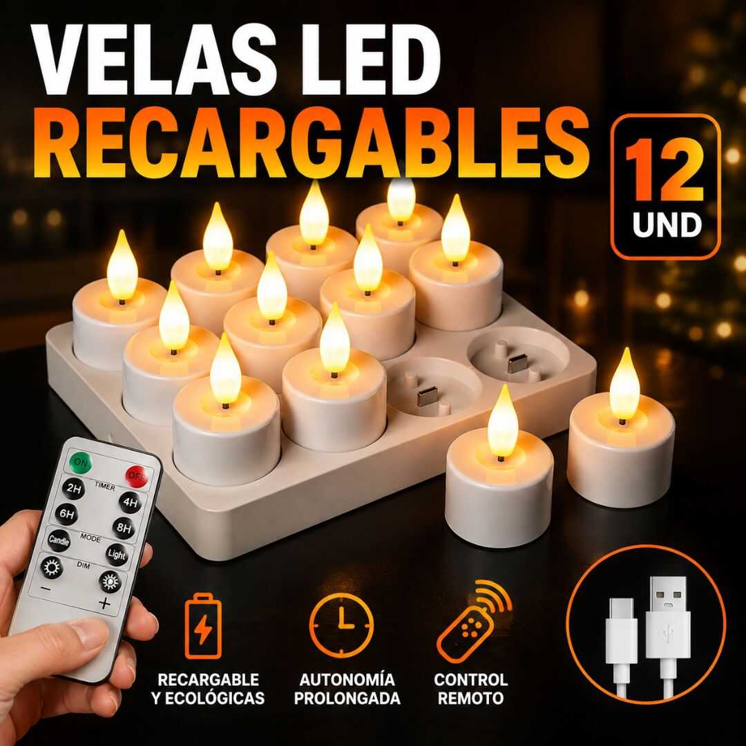 VELAS LED RECARGABLES PACK DE 12 UNIDADES