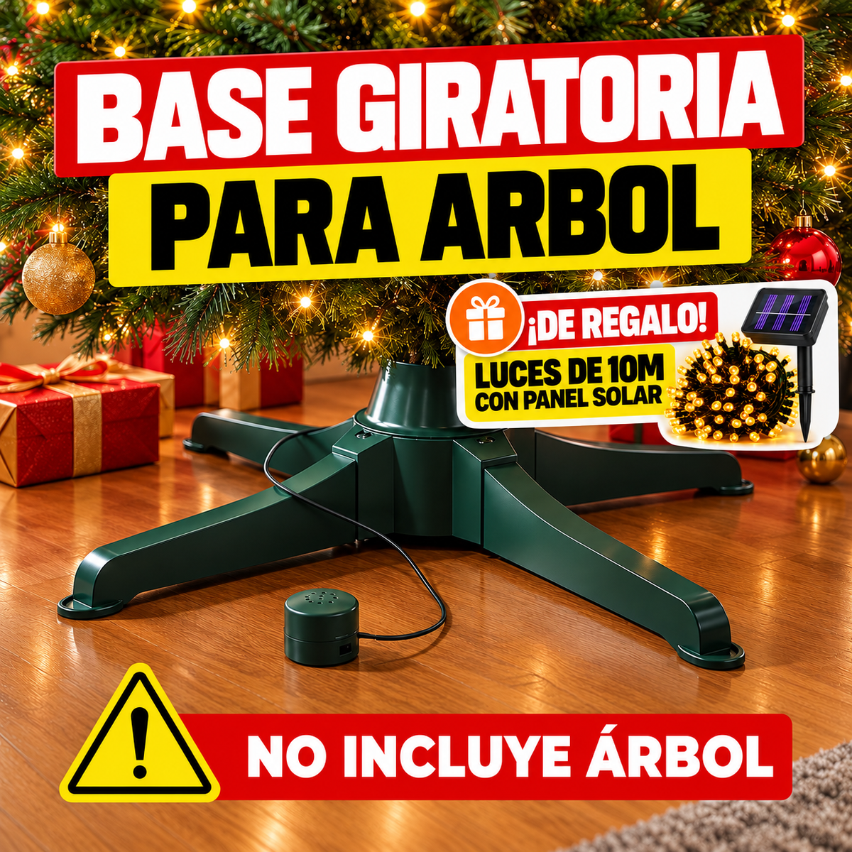 BASE GIRATORIA PARA ARBOL NAVIDEÑO + REGALO LUCES NAVIDEÑA DE 10 METROS