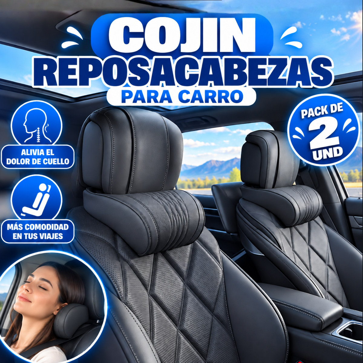 COJIN REPOCABEZAS PARA CARRO - PACK DE 2 UNIDADES