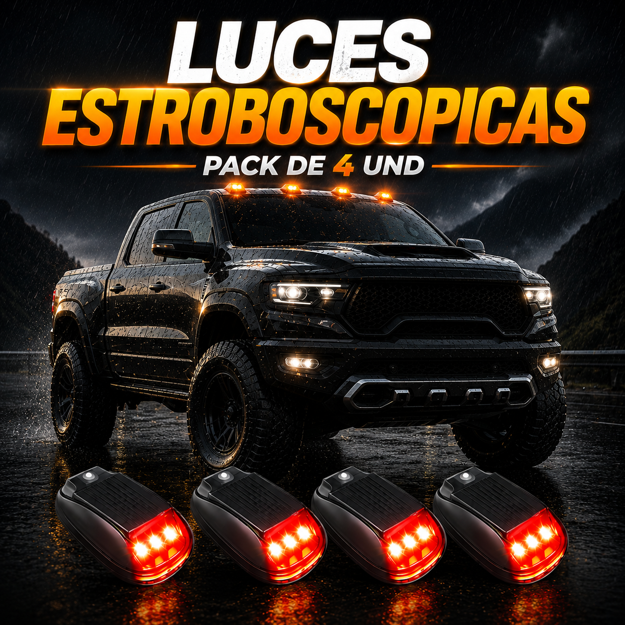 LUCES ESTROBOSCOPICAS SOLAR PARA CARRO - PACK DE 4 UNIDADES