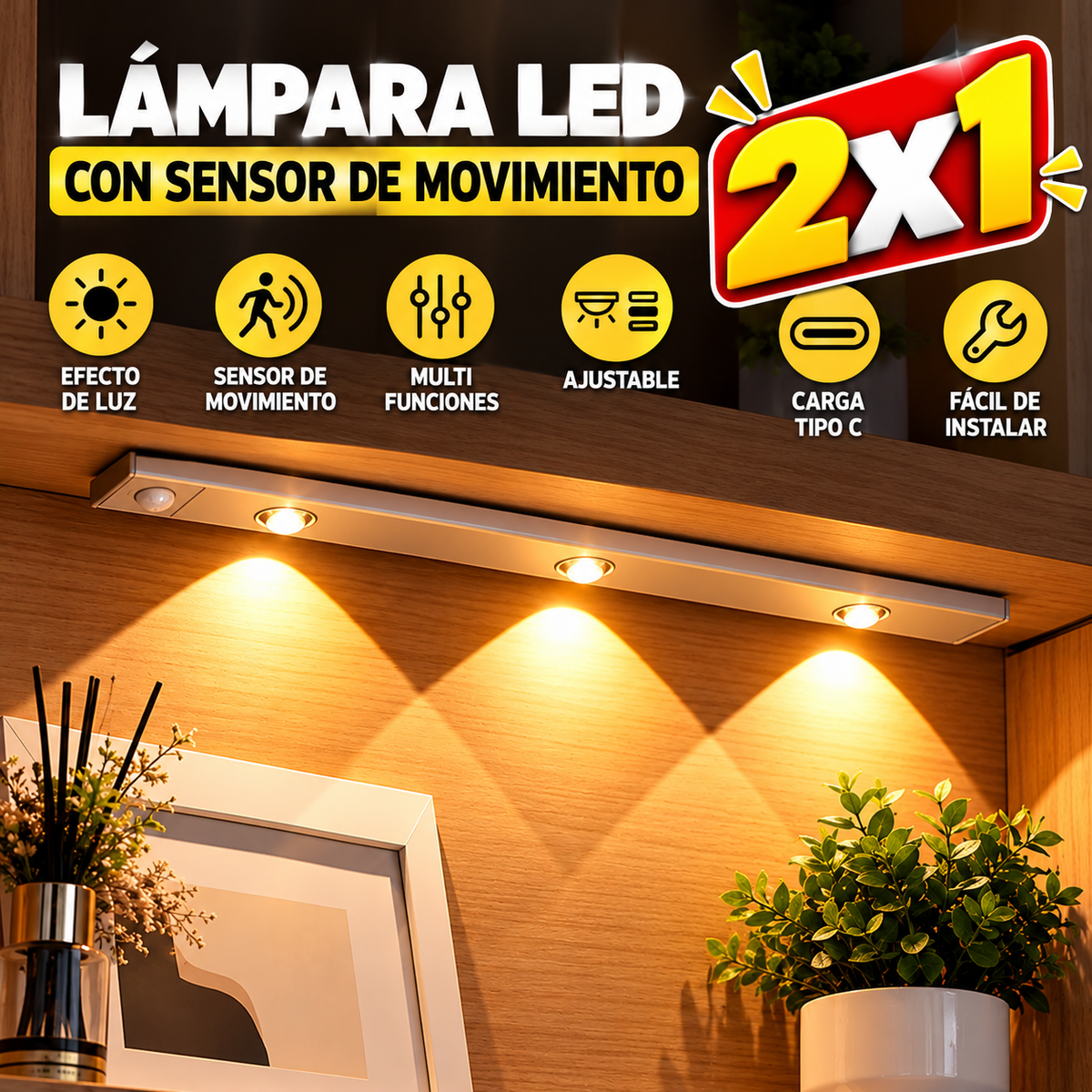 LAMPARA LED CON SENSOR DE MOVIMIENTO - PROMO 2 x 1