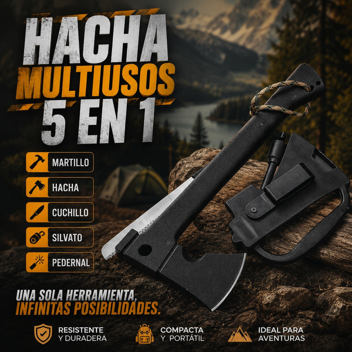 HACHA TACTICA MULTIUSOS - 5 EN 1