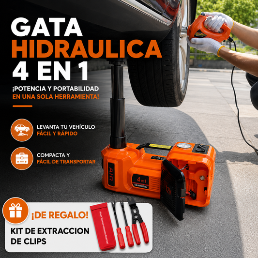 GATA HIDRAULICA ELÉCTRICO 4 EN 1 + REGALO KIT DE EXTRACCION DE CLIPS