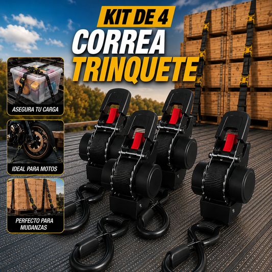 CORREA DE TRINQUETE RETRACTIL - PACK DE 4 UNIDADES