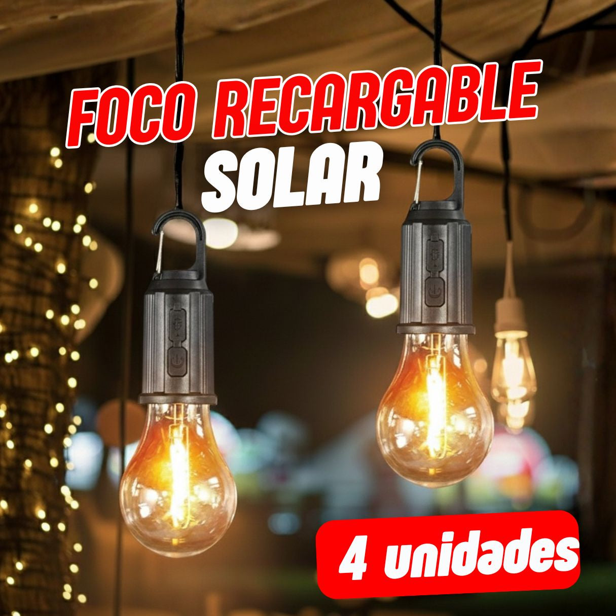 FOCO RECARGABLE SOLAR - PACK 4 UNIDADES