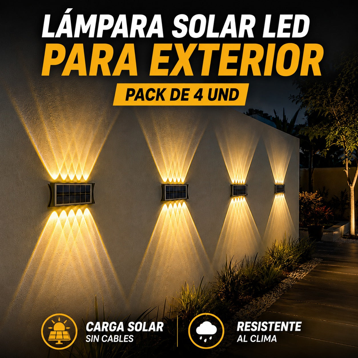 LAMPARA SOLAR LED PARA EXTERIOR - PACK DE 4 UNIDADES