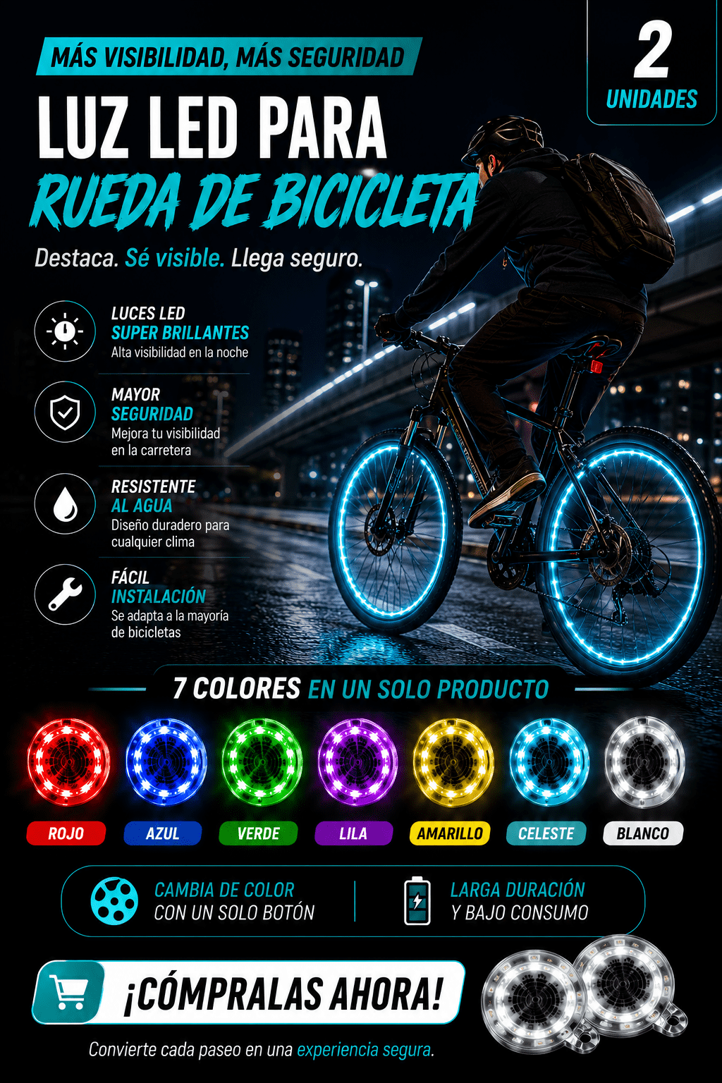 LUZ LED PARA RUEDA DE BICICLETA - PACK DE 2 UNIDADES