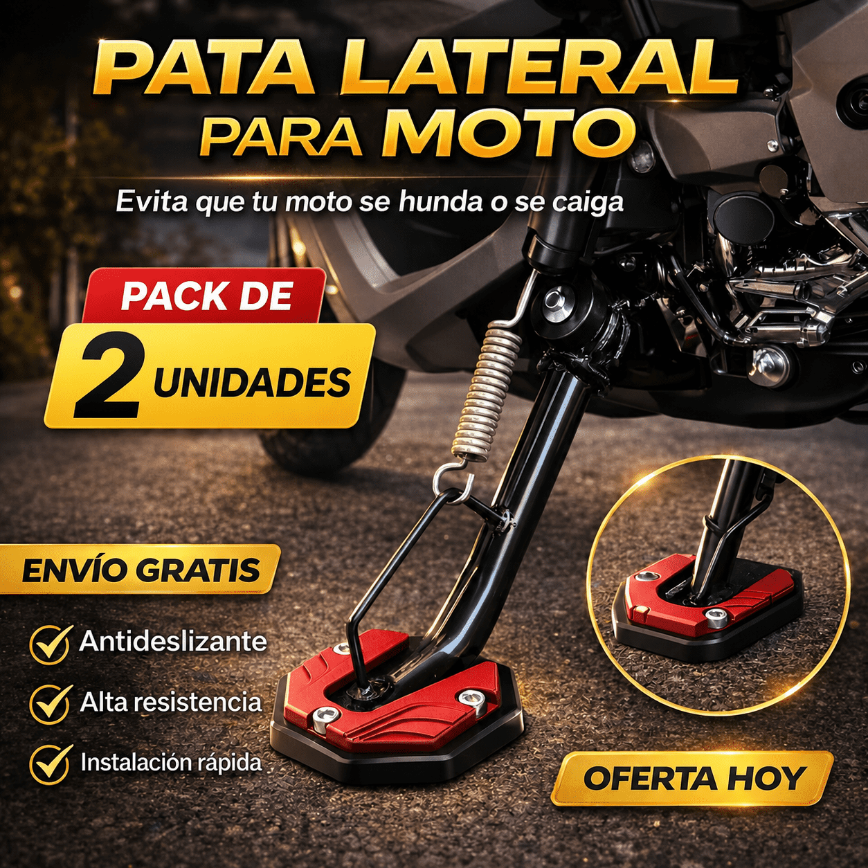 PATA LATERAL PARA MOTO - PACK DE 2 UNIDADES