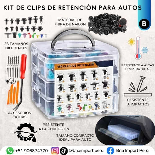 CAJA DE CLIPS DE RETENCIÓN DE 680 PIEZAS