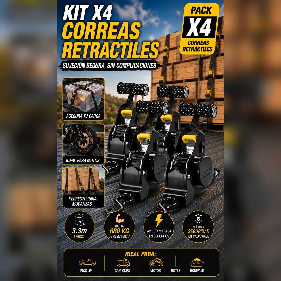 CORREA DE TRINQUETE RETRACTIL - PACK DE 4 UNIDADES