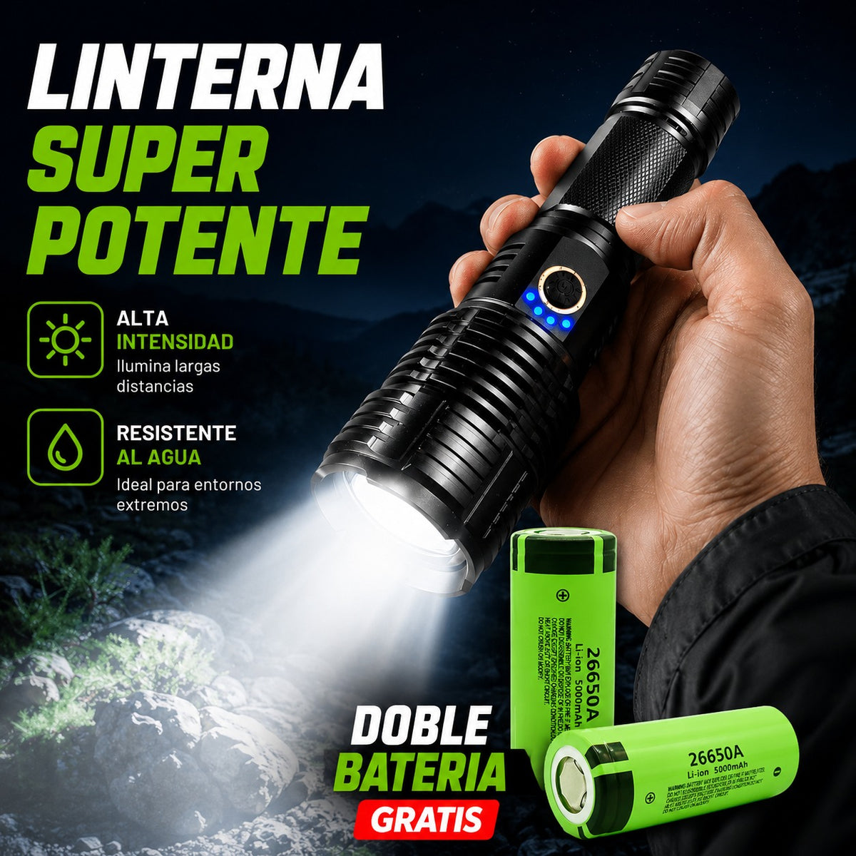 LINTERNA DE DOBLE BATERIA - 1000 METROS
